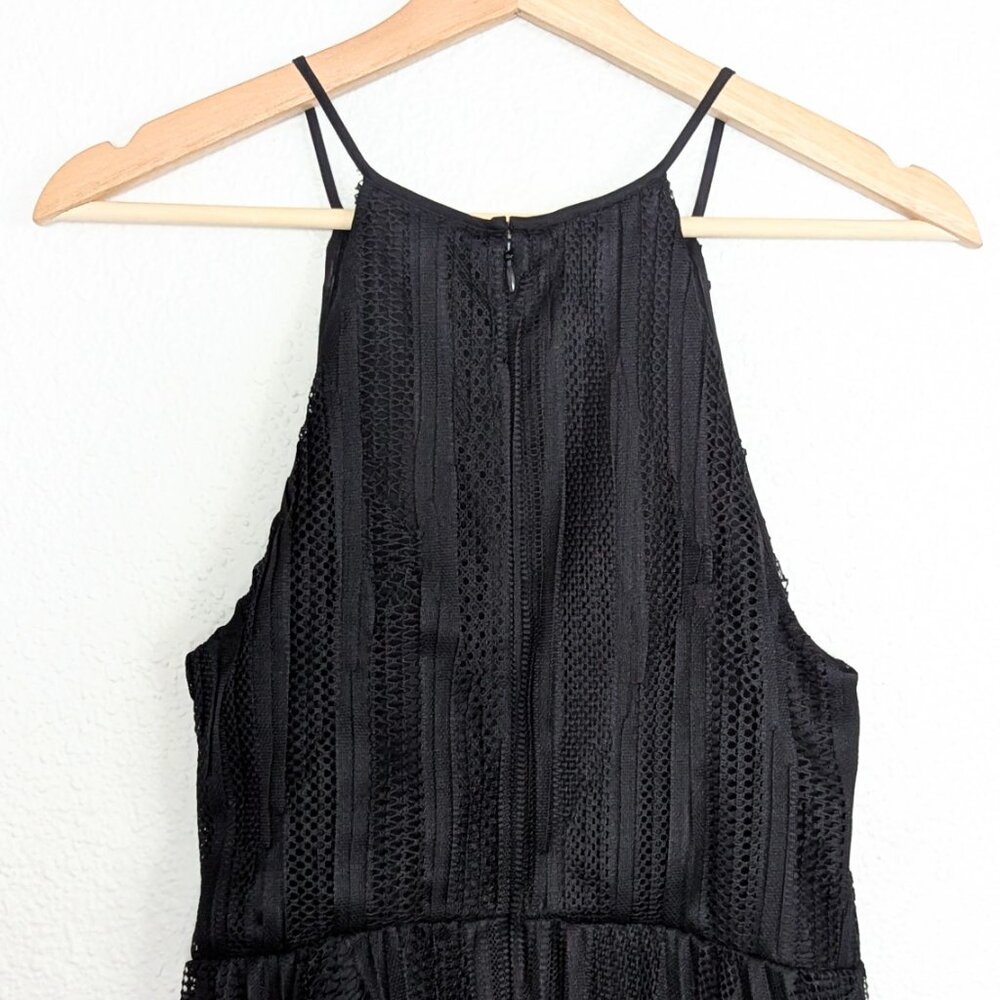 Theory Pleated Lace Midi Dress Size 4 Mod Black High Neck Halter Keyhole - Picture 5 of 14
